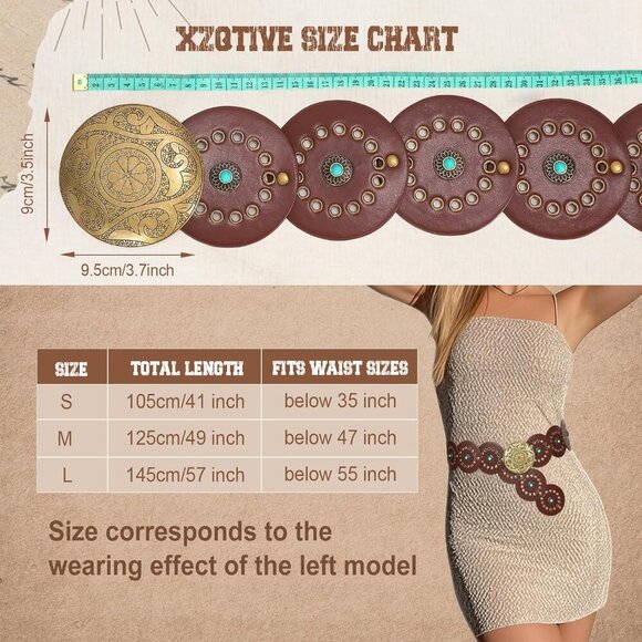 Western PU Leather Belts for Woman Concho Cowgirl Cowboy Disc Belt for Ladies Wi - Picture 3 of 6